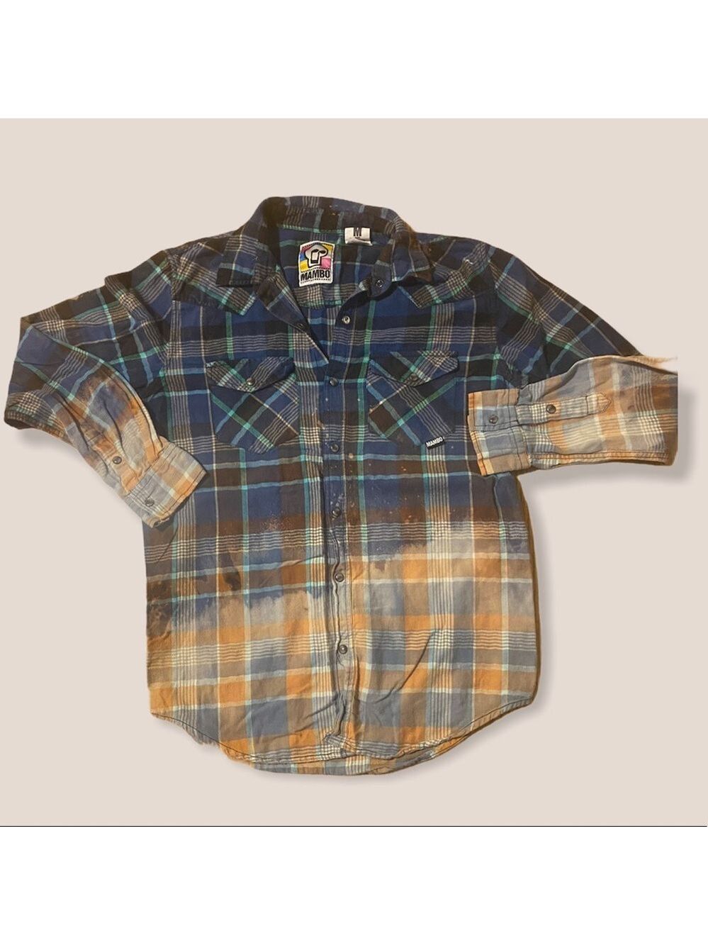 MAMBO Distressed REDONE flannel button shirt M